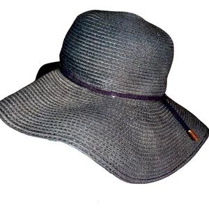 H & M Black Wide Brim Thin Ribbon Gold Tone Ends Floppy Hat